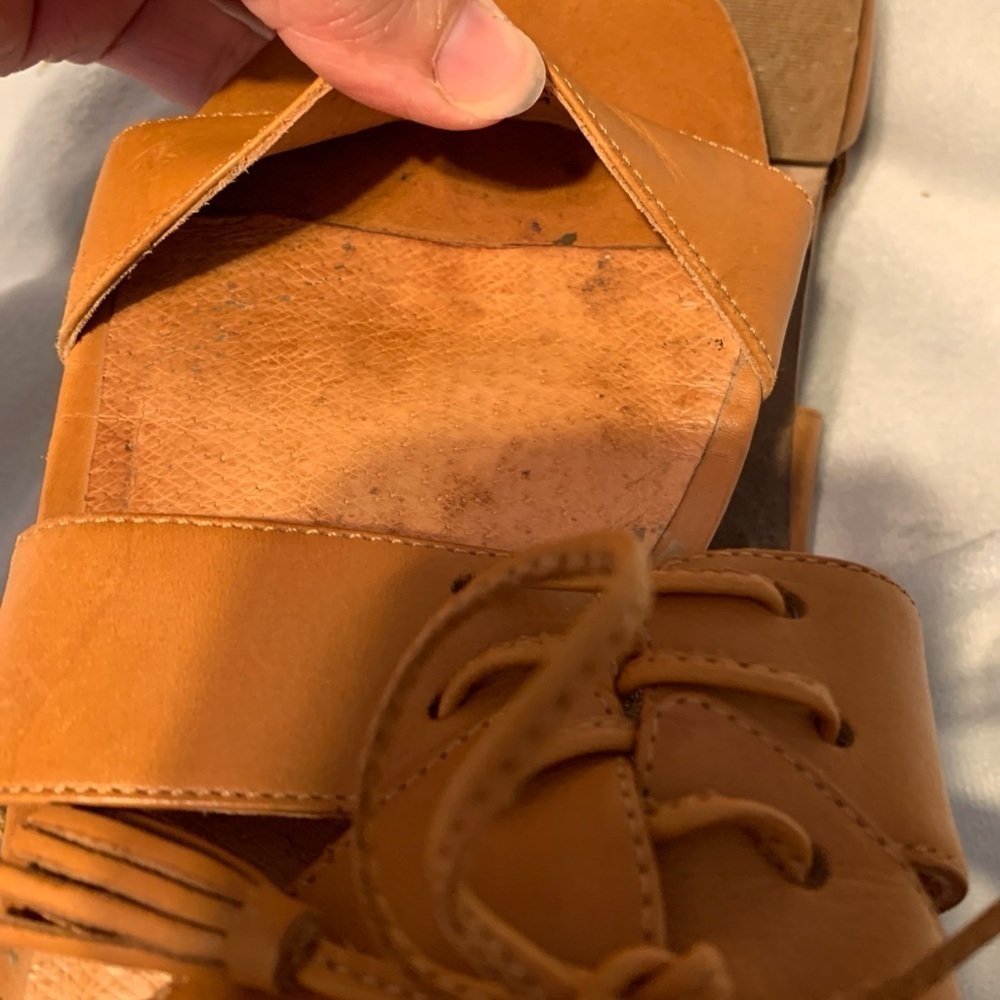 Madewell et x sazane Women's Tan Leather lace up Strappy flat Sandals Brazil - Picture 6 of 8